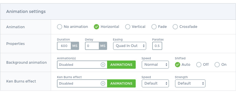 Main slider animation options