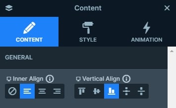 The alignment of the content