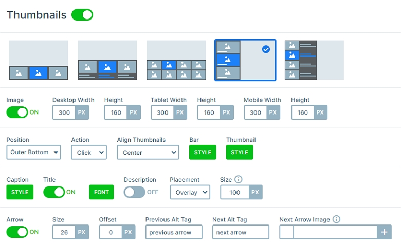 Thumbnail settings