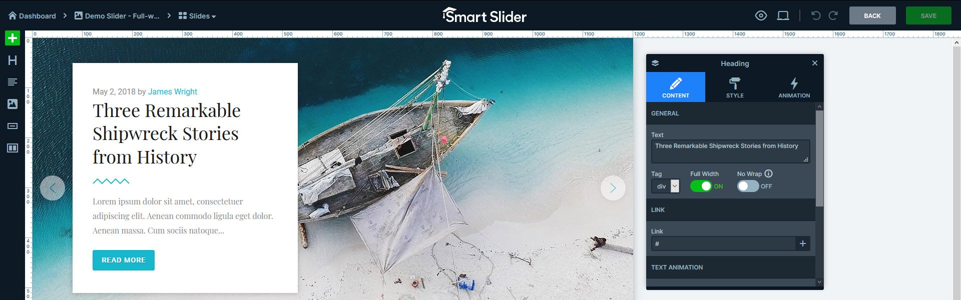 Slide editor in Smart Slider