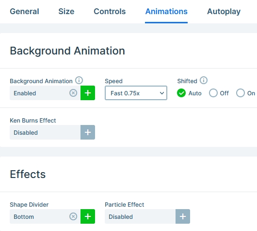Shape Divider settings at Animations tab