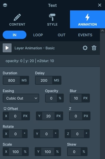 Layer animation settings